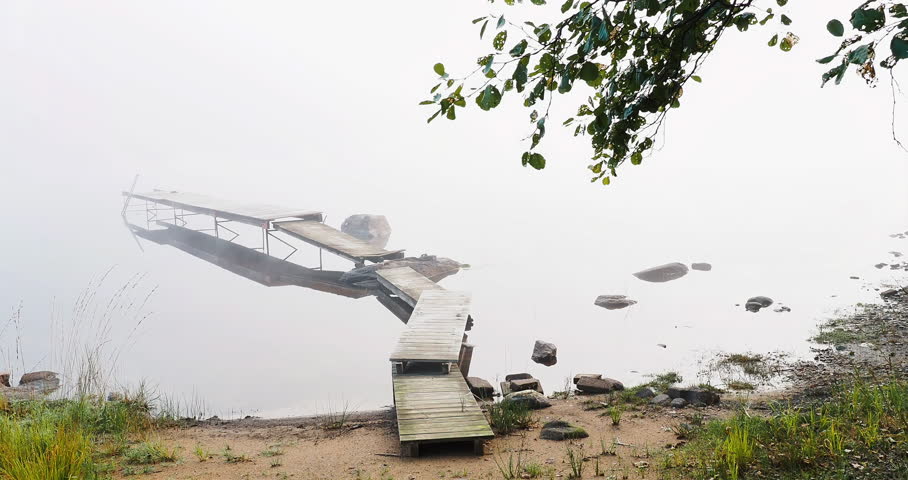 Solo Hike Through Foggy Forest to Scenic Lake Dock