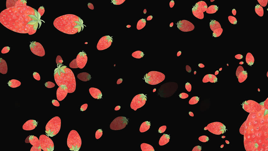 The watercolor image of ripe red strawberries is moving in one direction. It can be used as a transition between episodes when creating a video.
