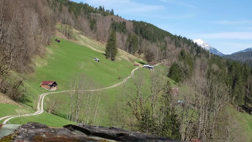 Landscape of mountain curved hiking road in Germany, Bavaria. 