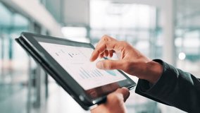 Hands, tablet and screen with charts, report and statistics of company sales for data analysis in office. Ux, tech and person for review of profit, finance and revenue with ui and business analytics - Powered by Shutterstock - Get 15% off with code: PIKWIZARD15