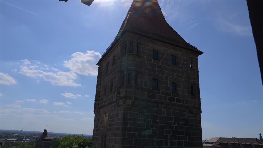 Looking down from Tiergärtnertor in Nuremberg, Germany. Slowed to half speed