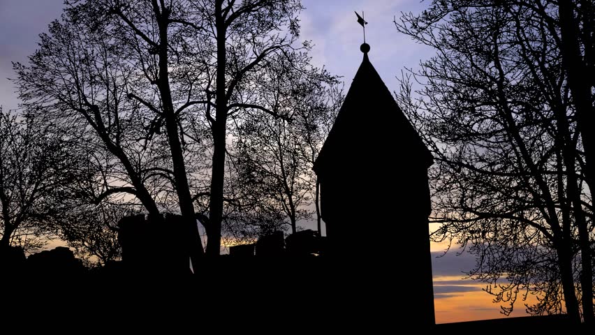 Castle Ruin Tower Fortress Middle Ages tuttlingen, against the backdrop of a vibrant sunset