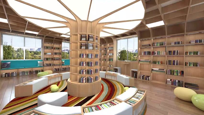 Library Interior - Panoramic View