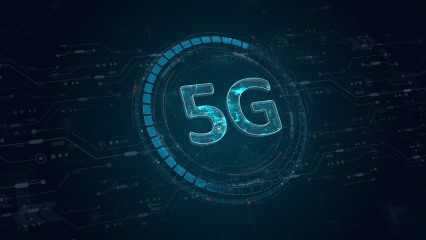 Motion graphic of Blue digital 5G letter and circle futuristic HUD elements with flowing arrows with generation of connection technology concepts on abstract background - Powered by Shutterstock - Get 15% off with code: PIKWIZARD15