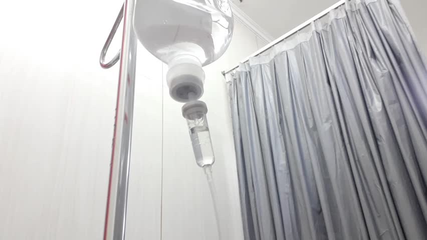
drip of intravenous fluids in the inpatient room