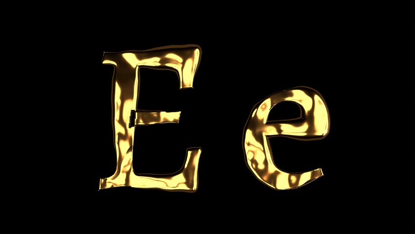 Upper and lower case e alphabet with golden fluid texture, latin script with bright yellow lava style, english letter with dented and horror look