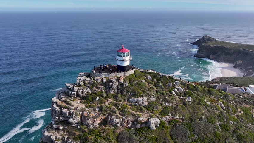 Cape Point Lighthouse At Cape Town In Western Cape South Africa. Table Mountain National Park. Famous Cape Point At South Africa. Tourism Travel. Paradisiac Skyline.