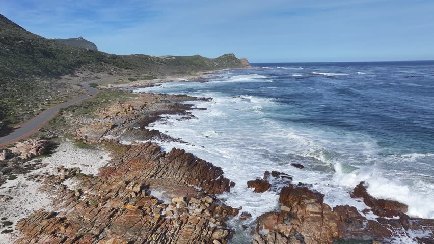 Cape Of Good Hope Beach At Cape Town In Western Cape South Africa. Table Mountain National Park. Cape Point Beach Scene At South Africa. Tourism Travel. Stunning Skyline.