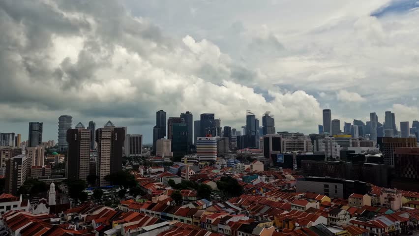 4K Timelapse of Singapore over Vibrant Little India District on a cloudy and rainy day. 4K Hiqh quality Full HD video.