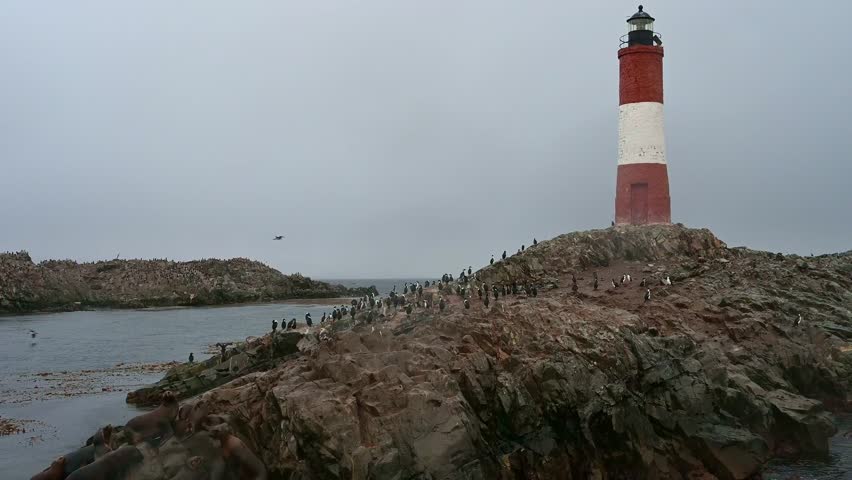 Faro les Éclaireurs lighthouse at Ushuaia in the Beagle canal, Tierra del Fuego, Argentina