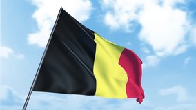 The video is a looped animation of the Belgian flag waving in the wind, showing its black, yellow, and red stripes in motion.