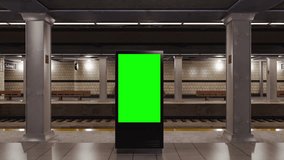 Empty billboard with a green screen for advertising on a subway station. 4k 3D animation  - Powered by Shutterstock - Get 15% off with code: PIKWIZARD15