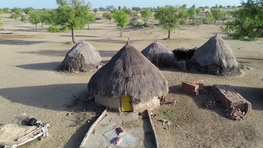 Traditional Village Mud Hut in Thar Desert, Tharparkar Paksitan