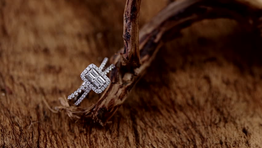 beautful shine diamond ring on wood background 