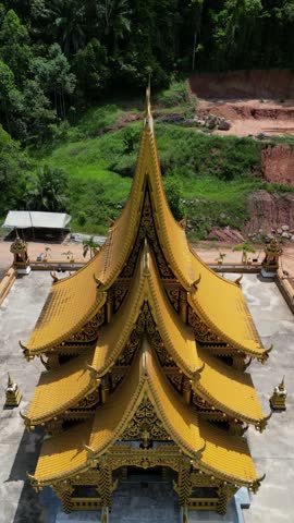 Beautiful golden temple, Thailand Buddhist Temple, Krabi, Thailand