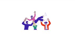 Happy multiracial team celebrating achievements line 2D characters animation. Success flat color cartoon 4K video, alpha channel. Diverse colleagues throwing leader animated people on white background - Powered by Shutterstock - Get 15% off with code: PIKWIZARD15