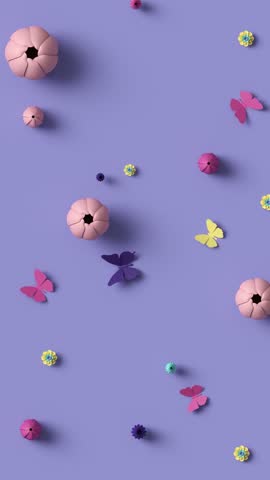 3d rendering, vertical video of growing floral background