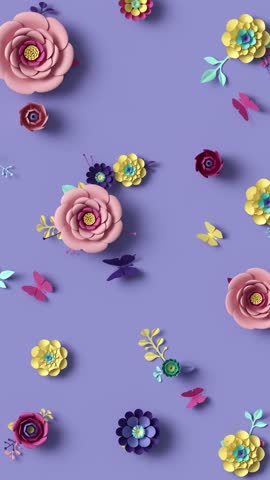 3d rendering, vertical video of growing floral background