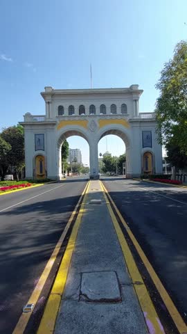 Main view of "Los Arcos" monument on Vallarta Avenue within the historic center of the city of Guadalajara, Jalisco, Mexico. vertical format