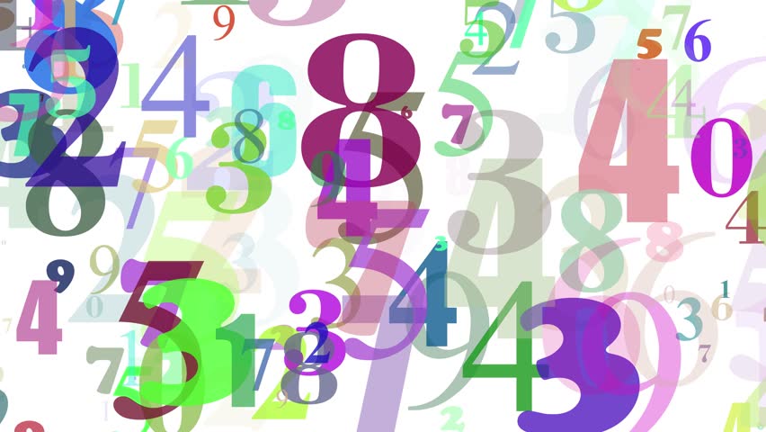 Frame full of numbers.
Different size and colour numbers appear then disappear.