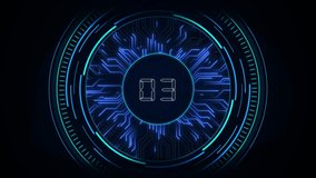 HUD Cyber Futuristic Technology tunnel Seconds Countdown Timer Clock Hi Tech Circle Elements Animation Background Launch Network Artificial Intelligent AI Cloud Computer Blockchain. 3D Illustration - Powered by Shutterstock - Get 15% off with code: PIKWIZARD15