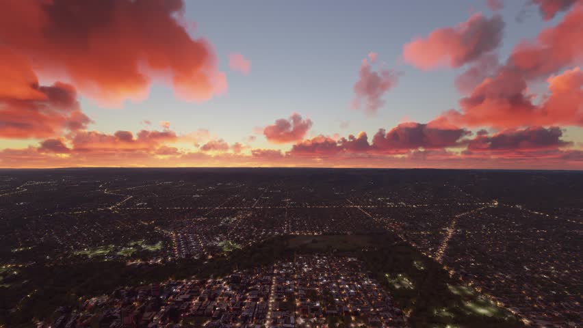 3D - Sunset aerial view of Adelaide city in South Australia. Australia