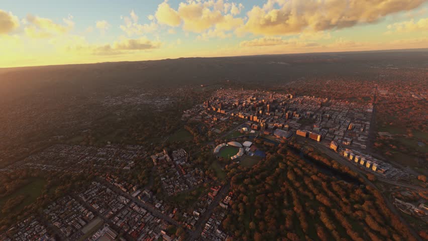 3D - Sunset aerial drone view of Adelaide Oval Stadium in North Adelaide - South Australia. Australia