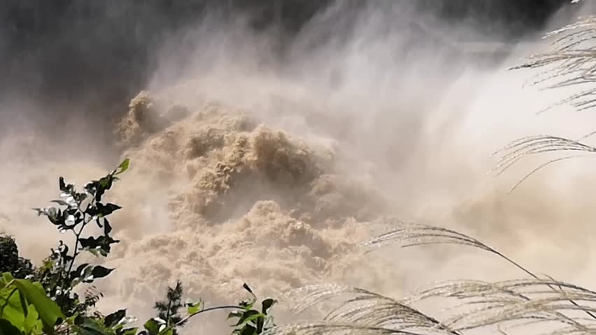 Dam release after typhoon heavy rain