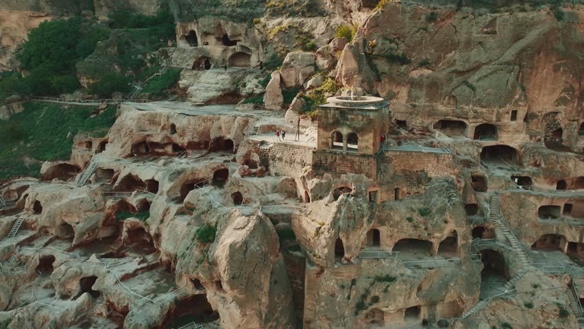 Aerial view of Cave City In Rugged Landscape At Vardzia In Southern Georgia. 