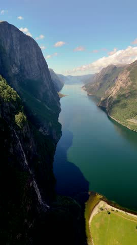 Norwegian Fjord, Lysebotn in Norway, Lysefjord on a beautiful summer day with a blue sky