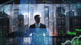 Businessman in Suit Analyzing Stock Market Data with AR Technology in Futuristic Office Stock Market Investing Finance Tech Success - Powered by Shutterstock - Get 15% off with code: PIKWIZARD15