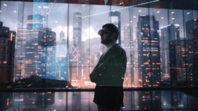 Businessman Using Augmented Reality for Data Analysis in Urban Office Stock Market Investing Finance Tech Success - Powered by Shutterstock - Get 15% off with code: PIKWIZARD15