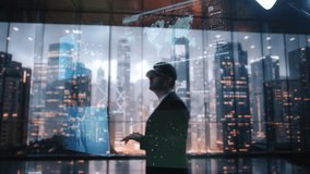 Business Professional Interacting with AR Financial Data in Futuristic Office Stock Market Investing Finance Tech Success - Powered by Shutterstock - Get 15% off with code: PIKWIZARD15