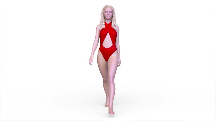 3D rendering of a walking woman in swimsuit