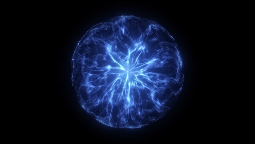 Waving shine Plasma Ball. Flowing glowing bright particles inside sphere. Energy laser orb. Loop