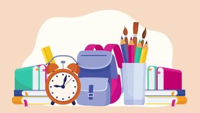 Back to School Supplies Bag Books and Clock Animation - Powered by Shutterstock - Get 15% off with code: PIKWIZARD15