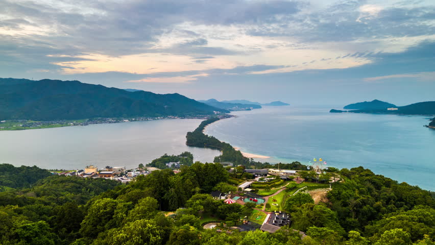 Amanohashidate, Kyoto, Japan overlooking the sandbar. 