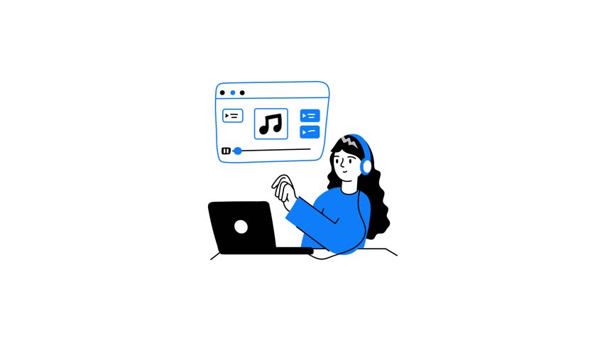 Check this animated doodle mini illustration of listening music 