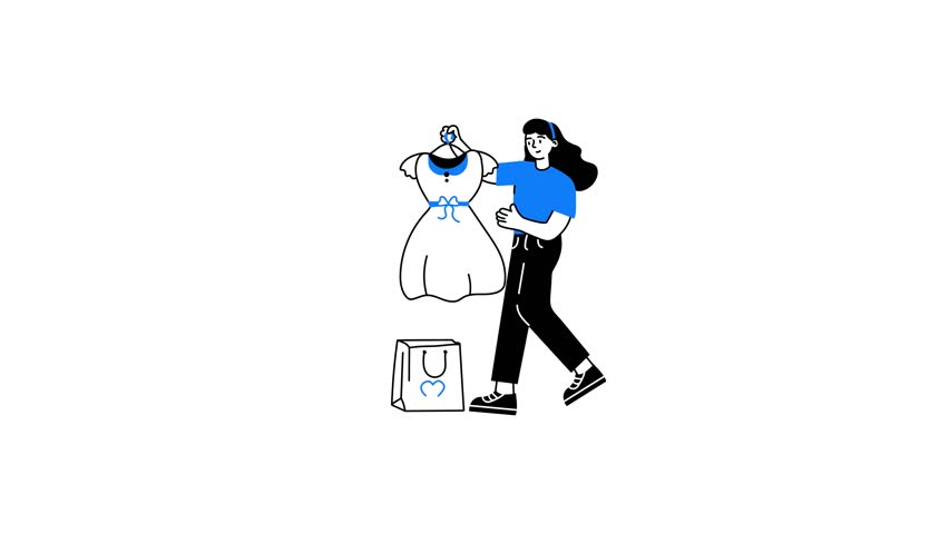 Get this doodle animated mini illustration of dress shopping 