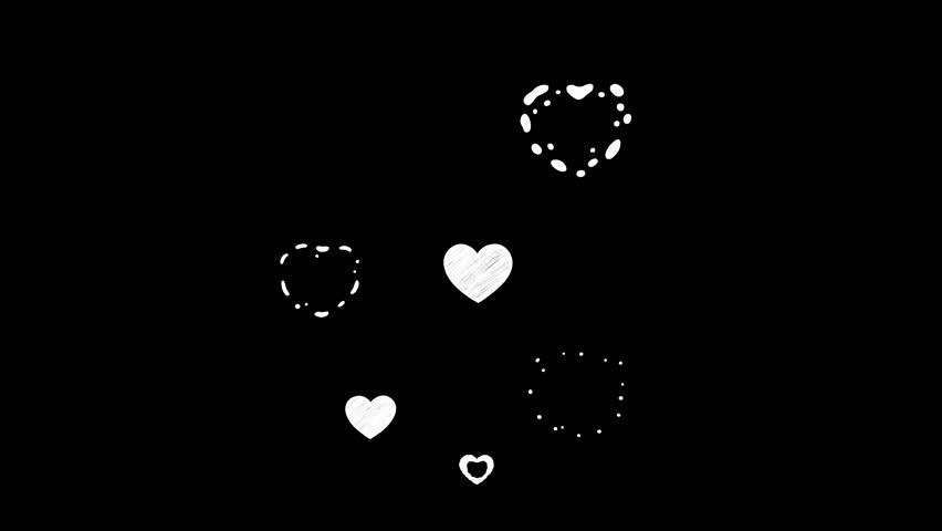 Heart burst cluster, loopable hand drawn doodle animation on a black background