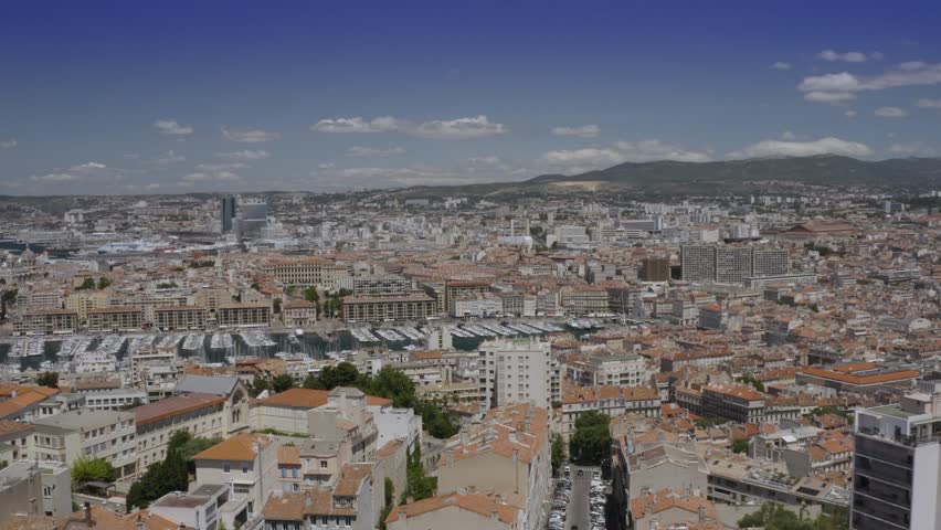 Marseille: Aerial view of city in France, Old Port of Marseille (Vieux-Port de Marseille), Le Panier and la Joliette neighborhood, and cruise port from above.