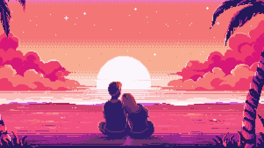 Sunset Pixel art Background retro animation 8bit lovers