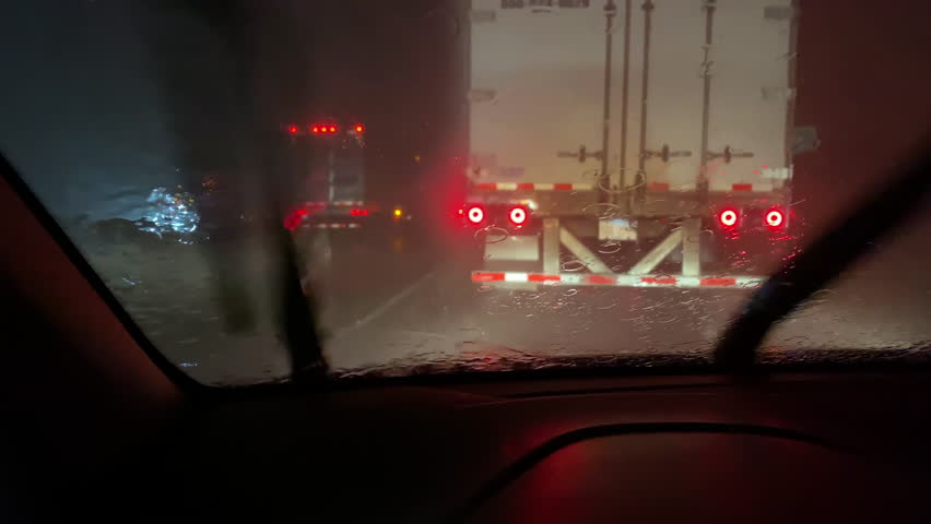 Pulled over vehicle in extreme rain at night 4k