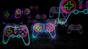 Gaming neon symbol. Light color bulbs. Game pad video retro console abstract seamless and loopable concept. 3d flying through the tunnel animation. - Powered by Shutterstock - Get 15% off with code: PIKWIZARD15