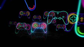 Gaming neon symbol. Light color bulbs. Game pad video retro console abstract seamless and loopable concept. 3d flying through the tunnel animation. - Powered by Shutterstock - Get 15% off with code: PIKWIZARD15