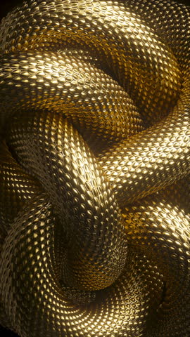 looped 3d vertical video, abstract background with tangled golden snakes