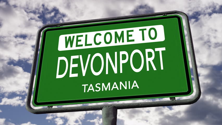 Welcome to Devonport, Tasmania, Australia, City Road Sign, Realistic 3D Animation