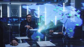 Executives Engage in a Meeting, Analyzing Global Data Projected Onto a Screen. Diverse Team Collaborates on Strategic Government World Trading and Import Logistics Transportation Service - Powered by Shutterstock - Get 15% off with code: PIKWIZARD15