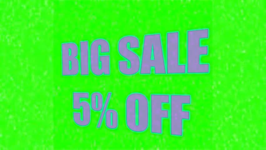 The colorful lights beeping 5 percent sale text over the greenscreen