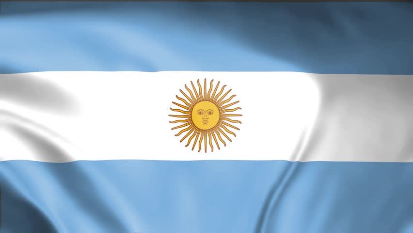 A 3D illustration of the national flag of the Argentine Republic (Flag of Argentina) waving, seamless animated background